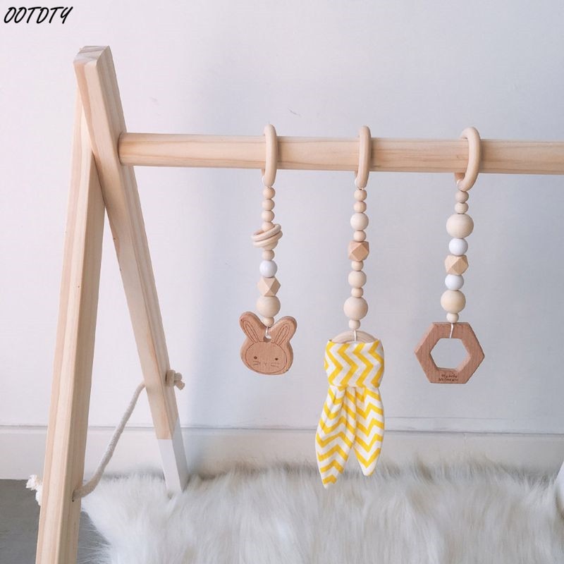 1 Set Nordic Cartoon Baby Wooden Rabbit Ear Toys Pendant Baby Gym Fitness Rack Kit Toddler Infant Room Ornament Decorations